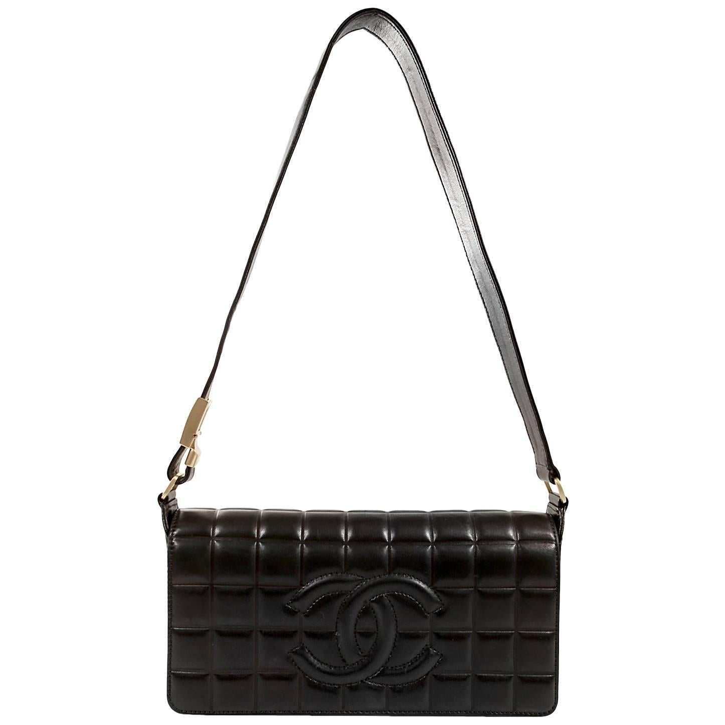 Chanel Black Leather Square Quilted Day Bag