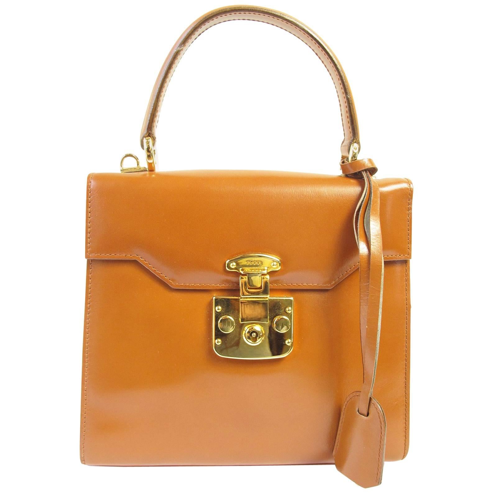 Gucci Top Handle Caramel Leather Bag with Strap