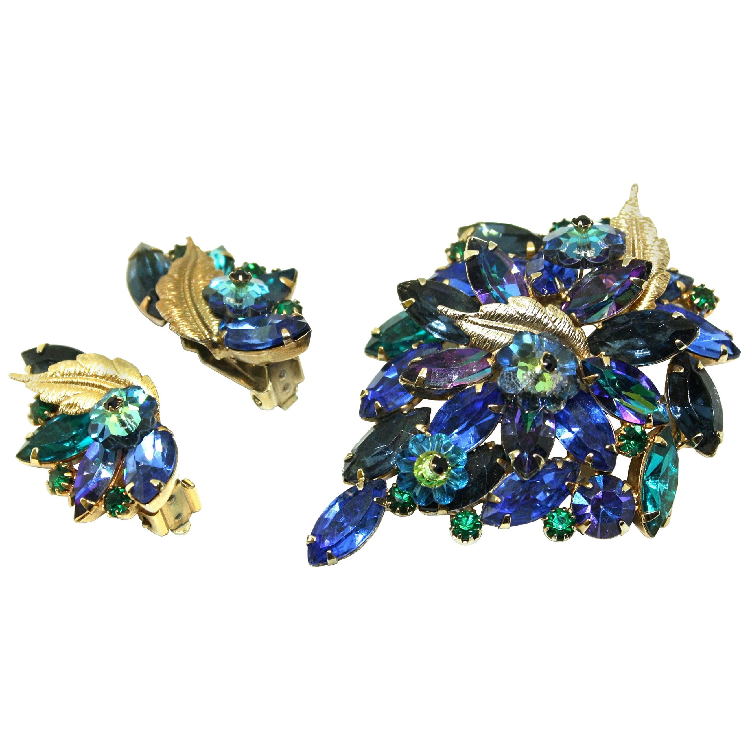 Circa 1950's Brooch and Clip Earrings Suite by Alice Caviness For Sale