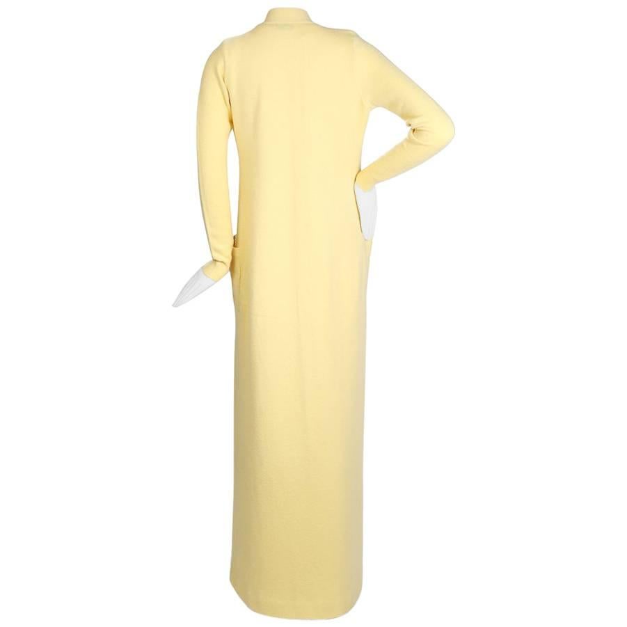 Halston Light Yellow Cashmere Dress with Matching Long Cardigan, circa 1970s
