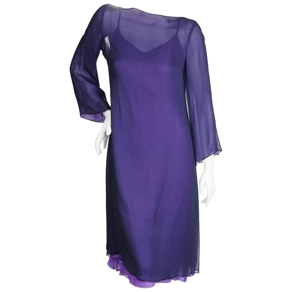 Halston Purple Silk Shift with Slip Dress, circa 1970s