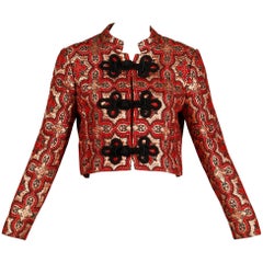 1960s Retro Red, Black + Metallic Gold Brocade Tapestry Jacket