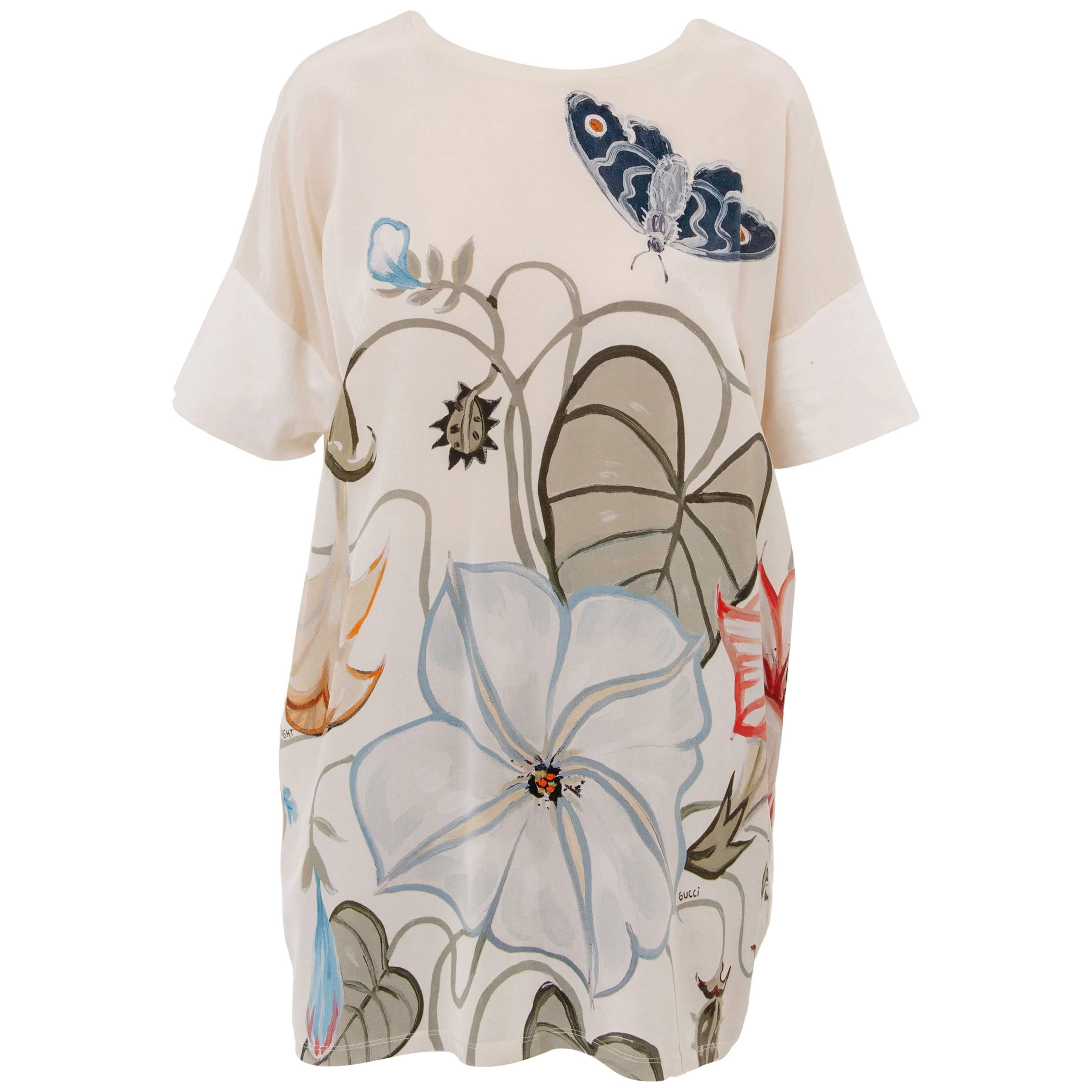 Gucci and Kris Knight Resort Ivory Silk Floral Butterfly Shirt, 2015 