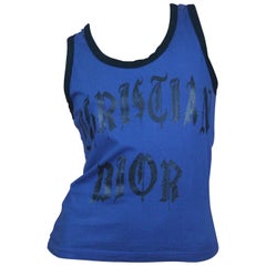 Christian Dior Blue Tank Top with Gothic Font Logo, S / S 2002 