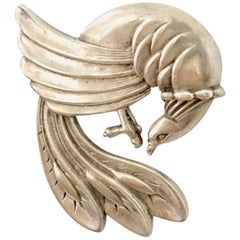 Mid - Century Sterling Silver Exotic Bird Brooch By, Viking Craft