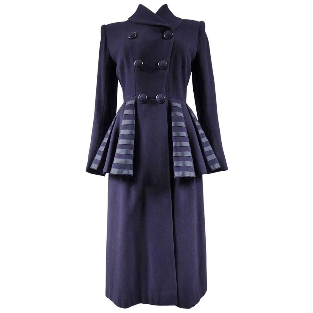 Woollen Navy blue Coat rationing period England, 1940s