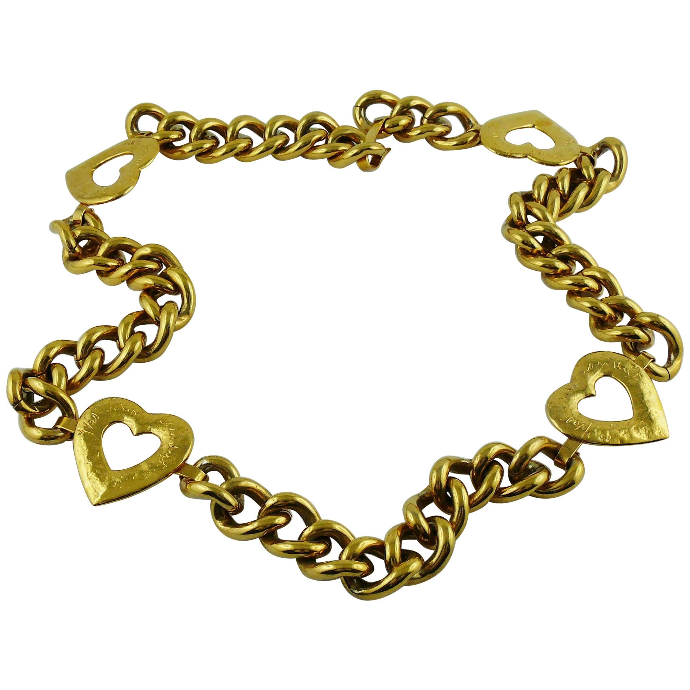 Yves Saint Laurent YSL Vintage Gold Toned Heart Chain Belt