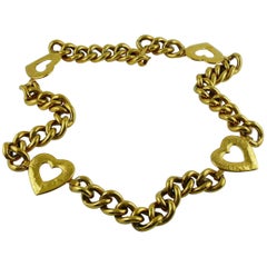 Yves Saint Laurent YSL Vintage Gold Toned Heart Chain Belt