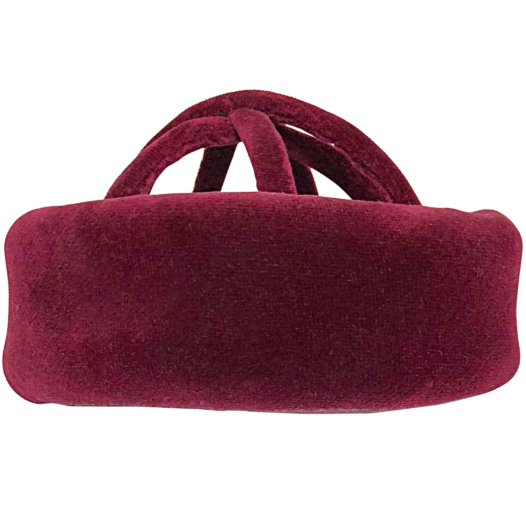 1960s Cardinali Original Sample Burgundy Maroon Avant Garde Velvet 60s Cage Hat For Sale