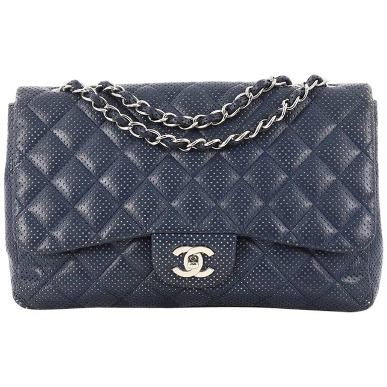 Chanel Classic Single Flap Bag Quilted Perforated Leather Jumbo
