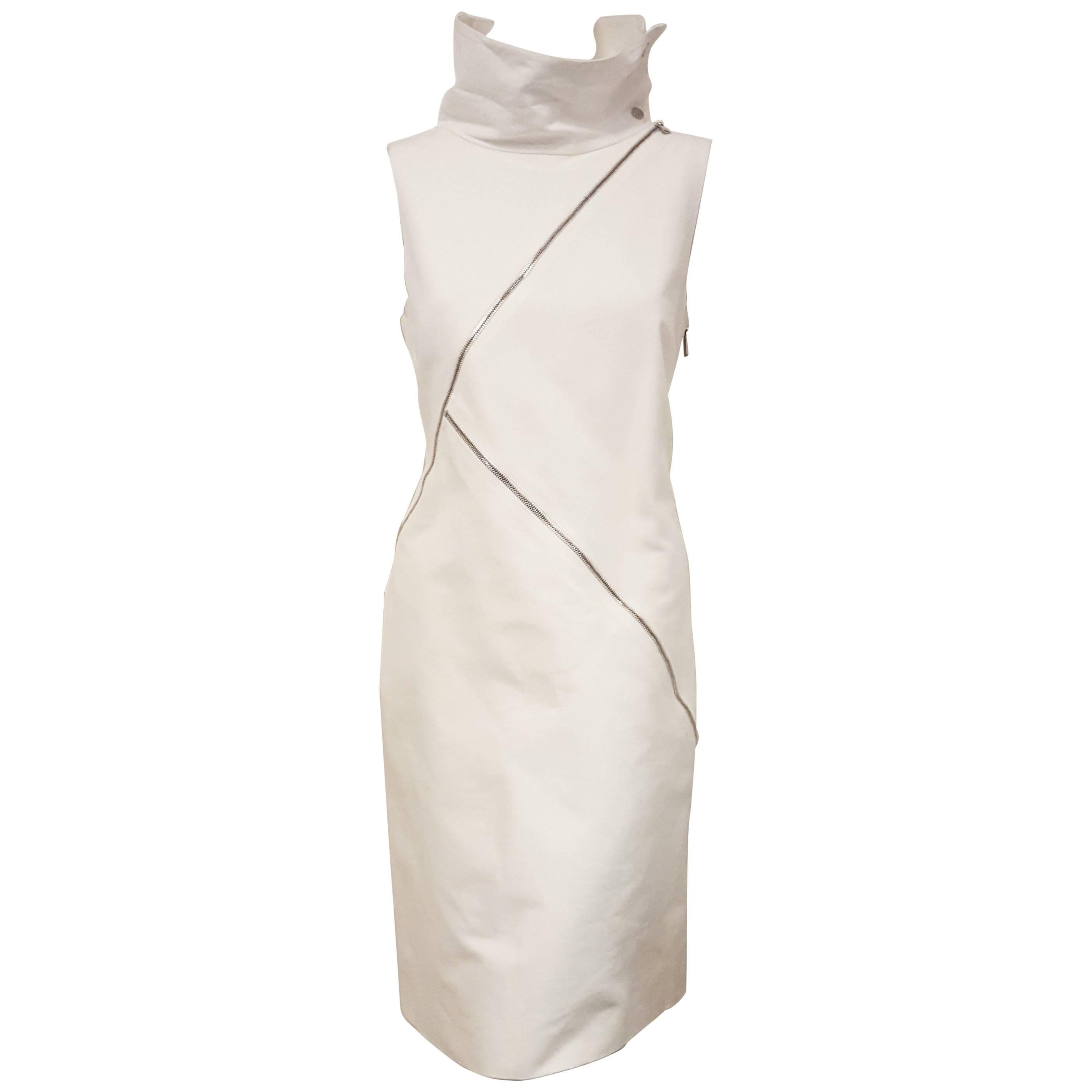 Michael Kors Ivory Multi Zippered Accented Dress For Sale