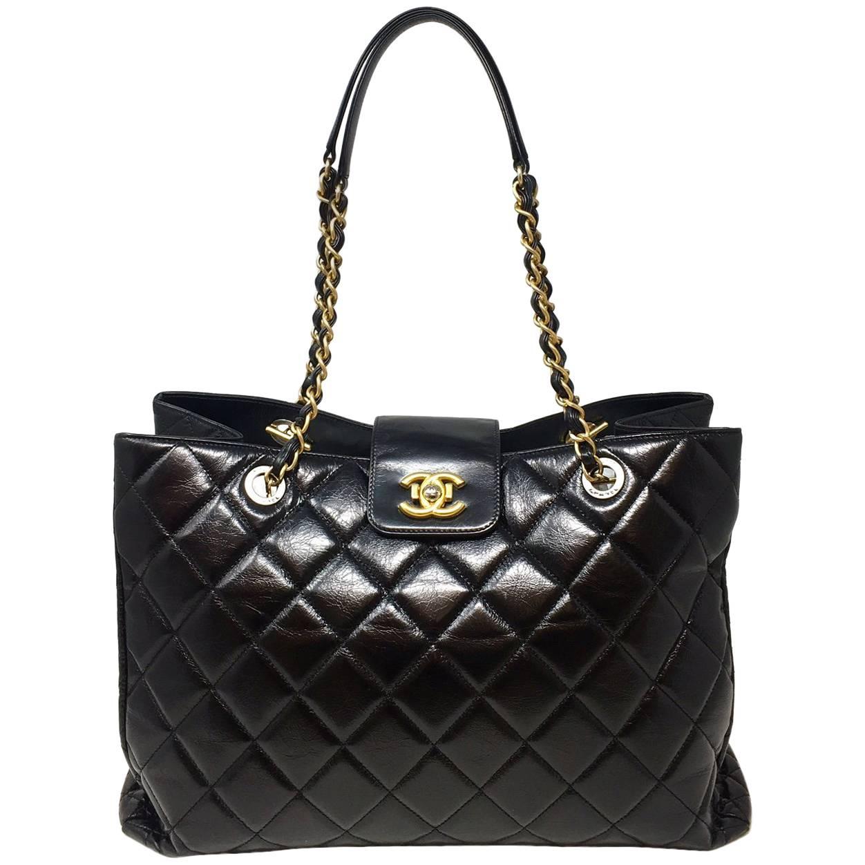Chanel Shopping Tote Bag , Aged Calfskin Black Leather , 2016