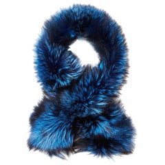 Verheyen London Lapel Cross-through Collar in Sapphire Fox Fur & Silk Lining