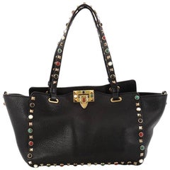 Valentino Rolling Rockstud Tote Leather with Cabochons Small
