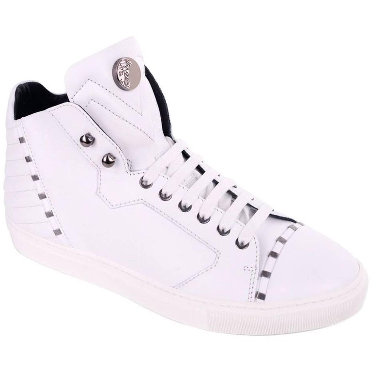 Versace Collection Mens White Leather Lace Up Sneakers For Sale at 1stDibs