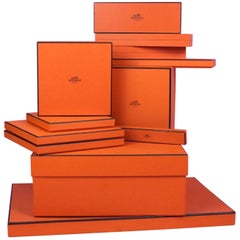 Hermès Storage Boxes with Ribbon and Tissue Lot of 12 in Varying Sizes 