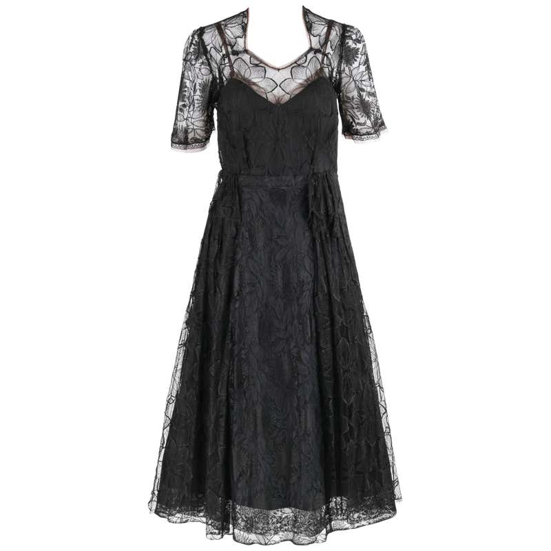 HAUTE COUTURE 1950s Black Sequin Ball Gown Evening Theater Opera Party ...
