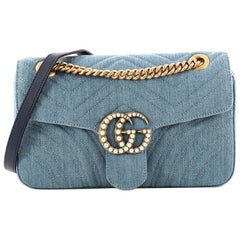 Gucci Pearly GG Marmont Flap Bag Matelasse Denim Small