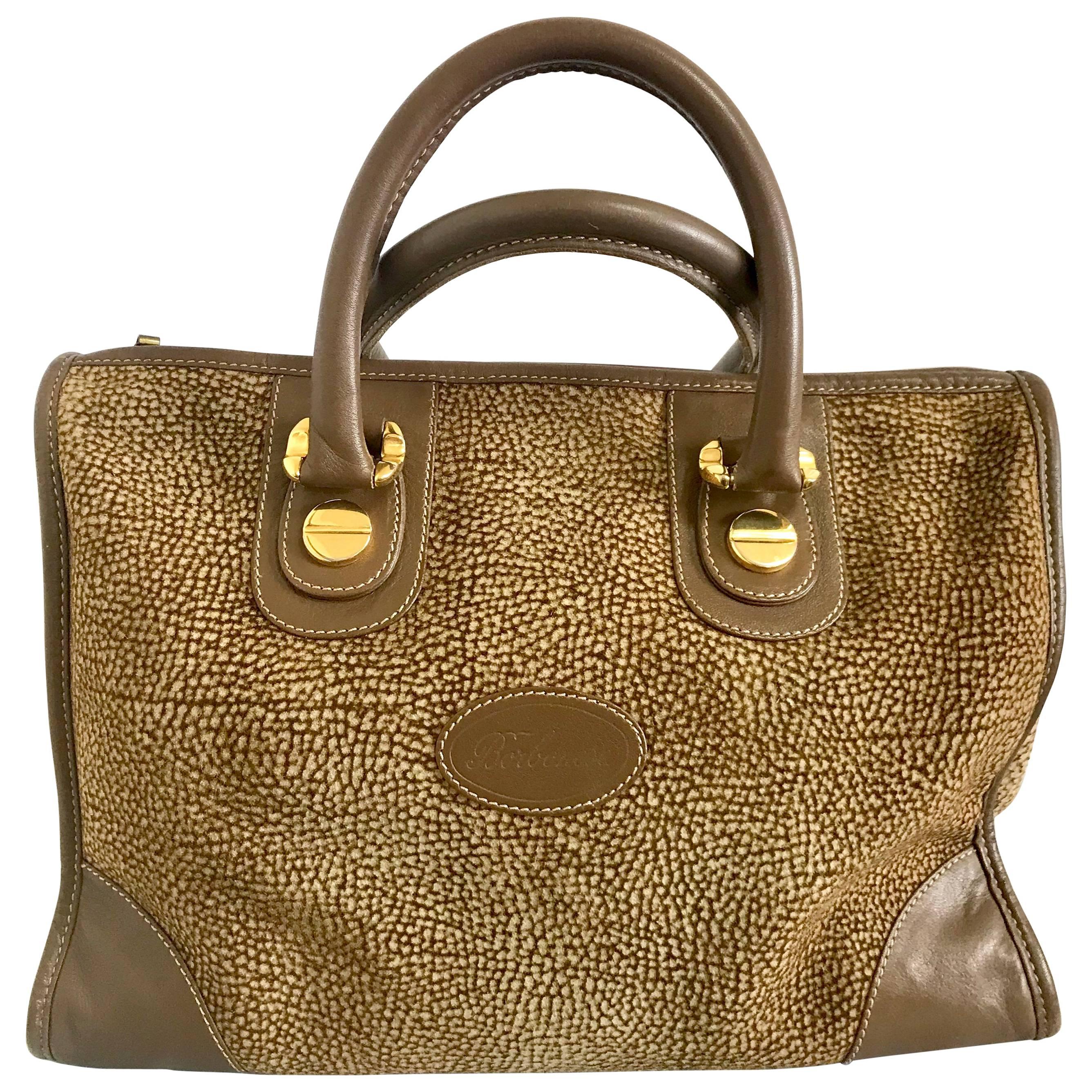 Redwall Vintage Borbonese brown and beige leather bag  For Sale