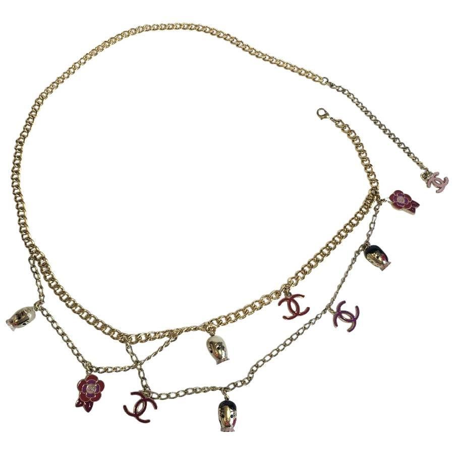 CHANEL 'Paris-Shanghaï' Long Necklace-Belt in Gilt Metal and Charms