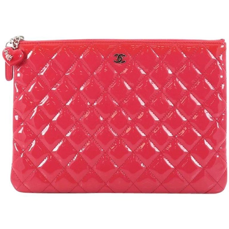 Chanel Valentine Hearts O Case Clutch Quilted Patent Medium at 1stDibs