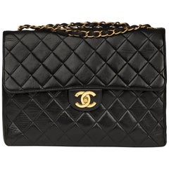 Chanel Black Quilted Lambskin Retro Jumbo Classic Single Flap Bag, 1990s 