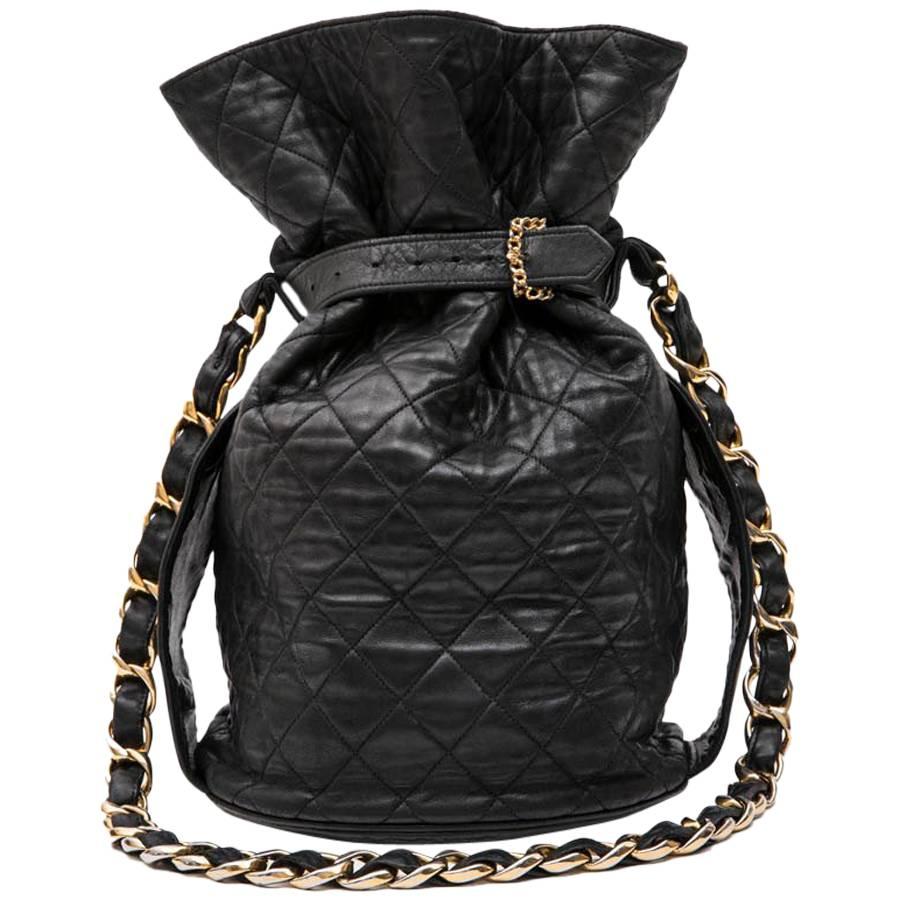 CHANEL Vintage Bucket Bag in Black Quilted Leather