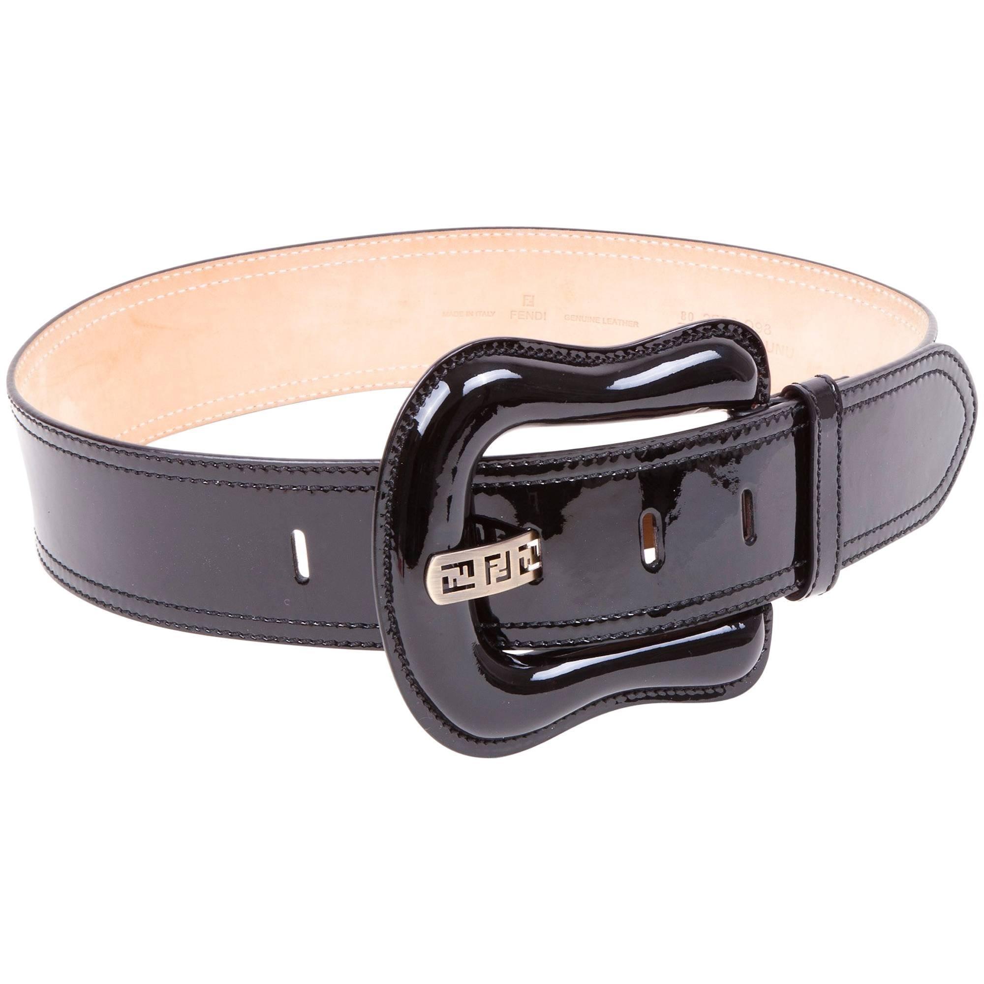 FENDI Belt in Black Patent Leather Size 80