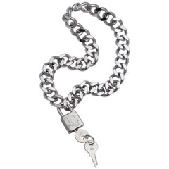 Christian Dior Silver Padlock Necklace with Logo 