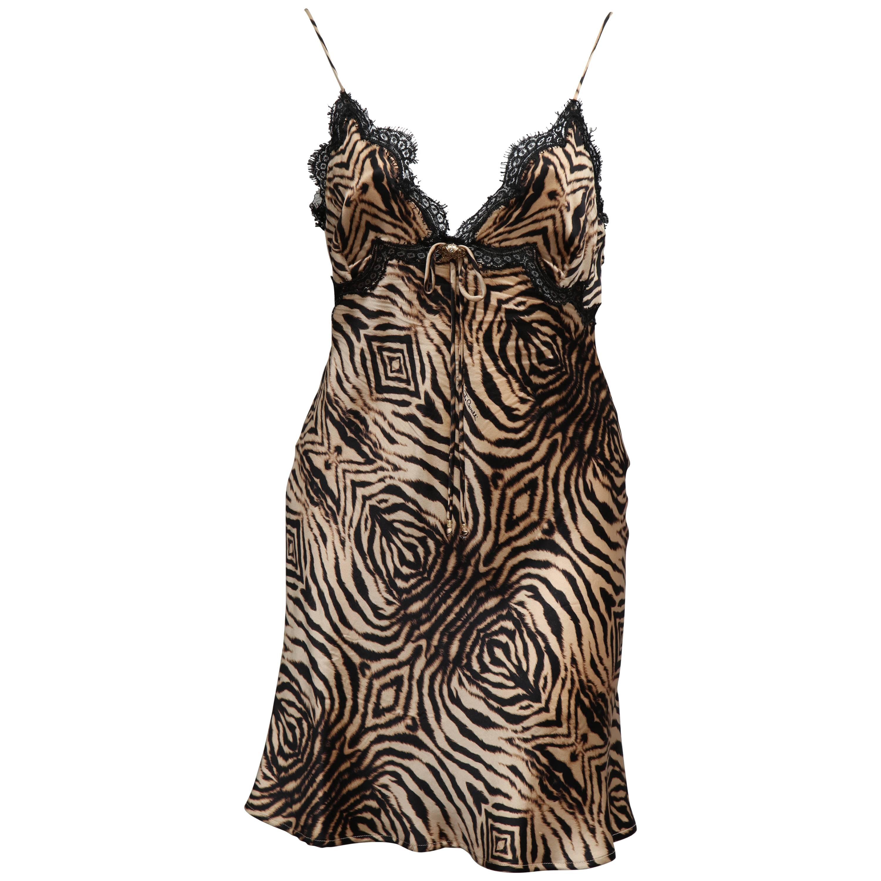 Roberto Cavalli Silk Slip Leopard Print Dress For Sale