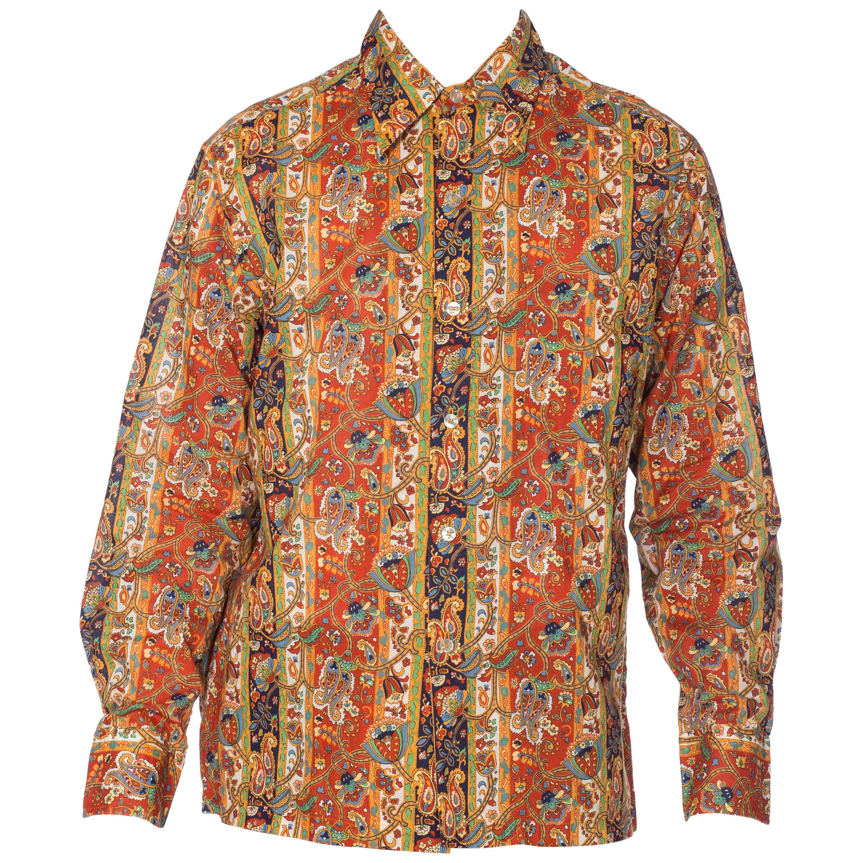 1960s Mens Saks Victorian Paisley Printed Cotton Shirt