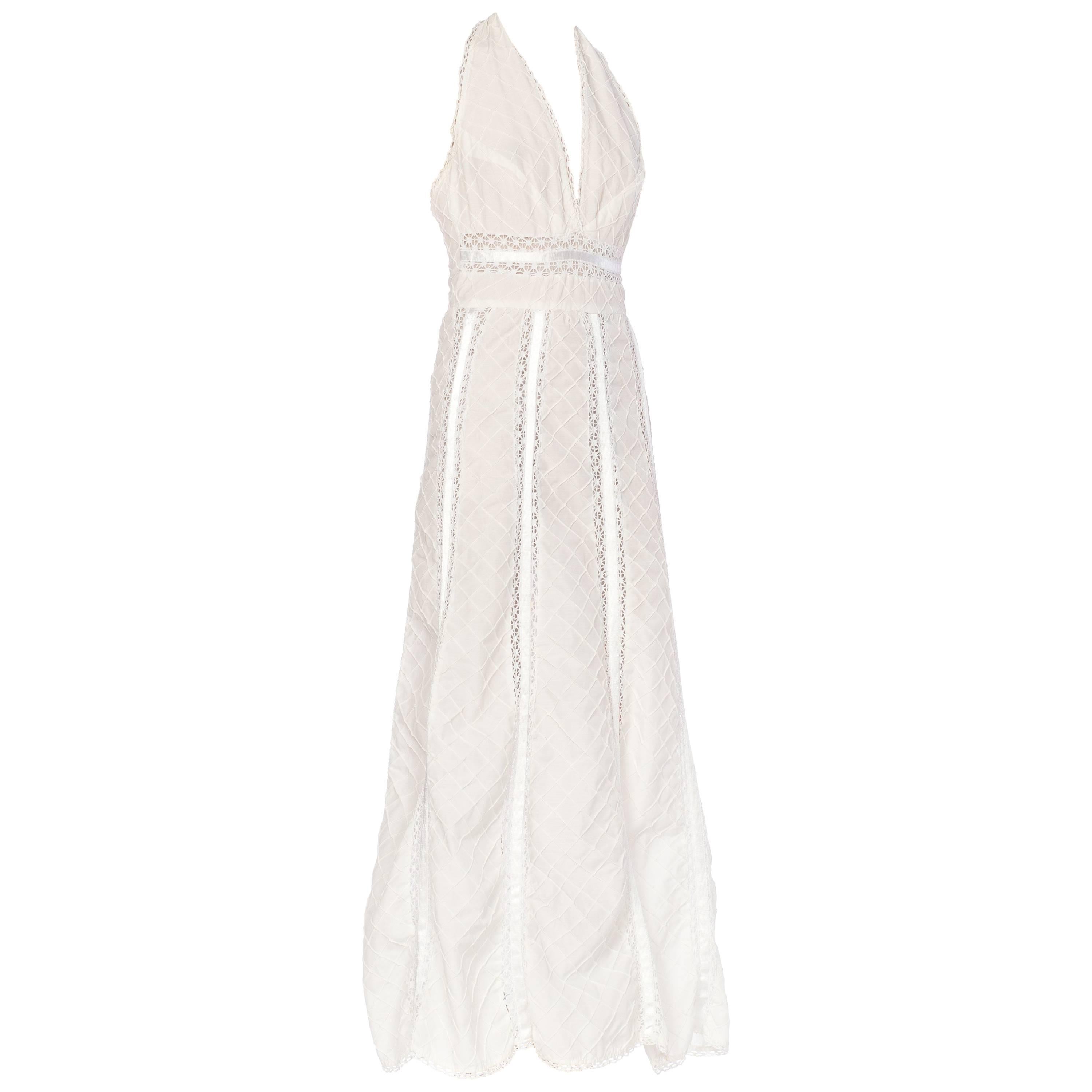 1970s White Cotton Lace Halter Dress