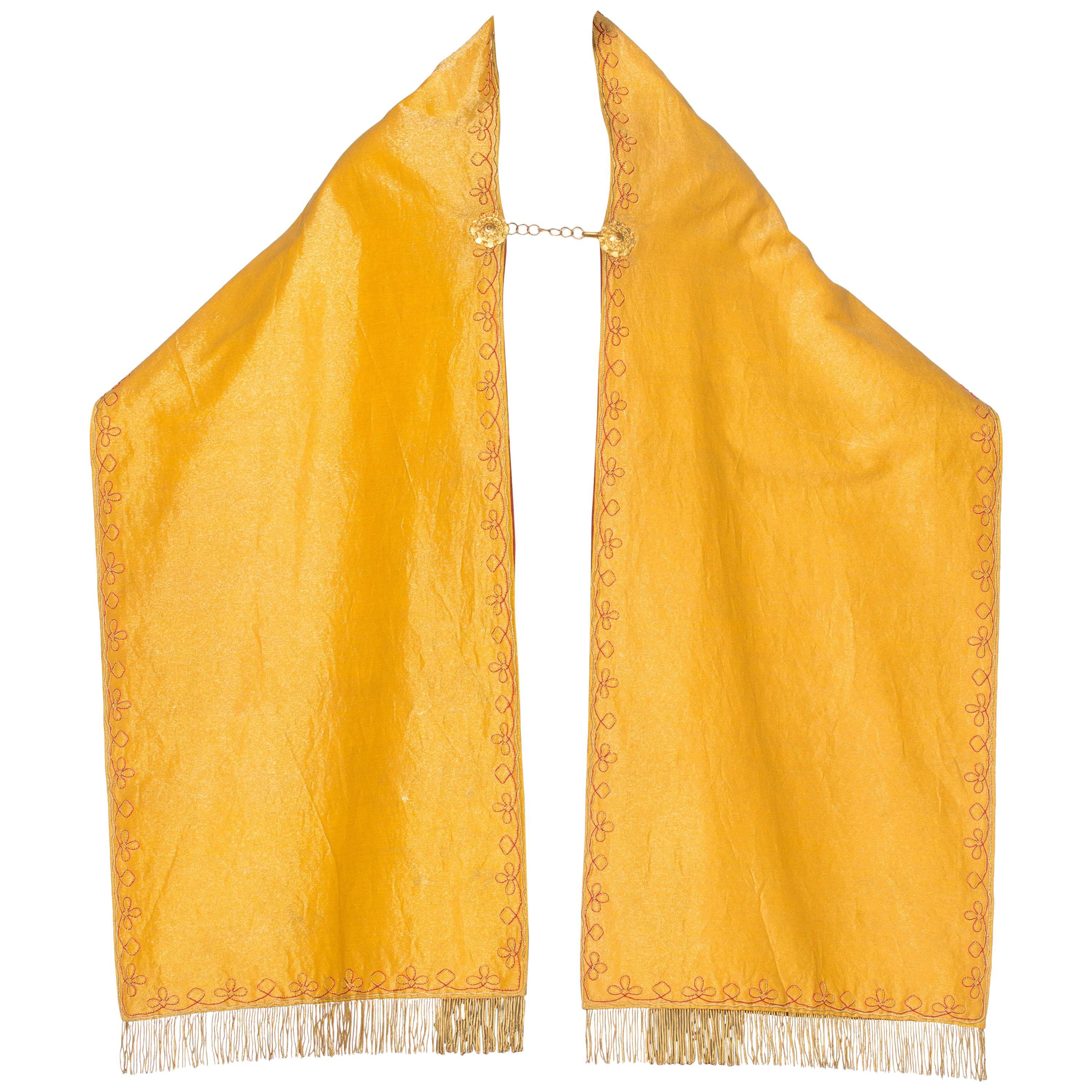Victorian Gold & Cotton Embroidered Catholic Mantle Cape With Fringe
