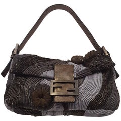 Fabulous Fendi Baguette Metallic Medusa Grey & Brass Bag 