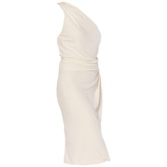 1990S TOM FORD GUCCI White Slinky Viscose Jersey One Shoulder Cocktail Dress Wi