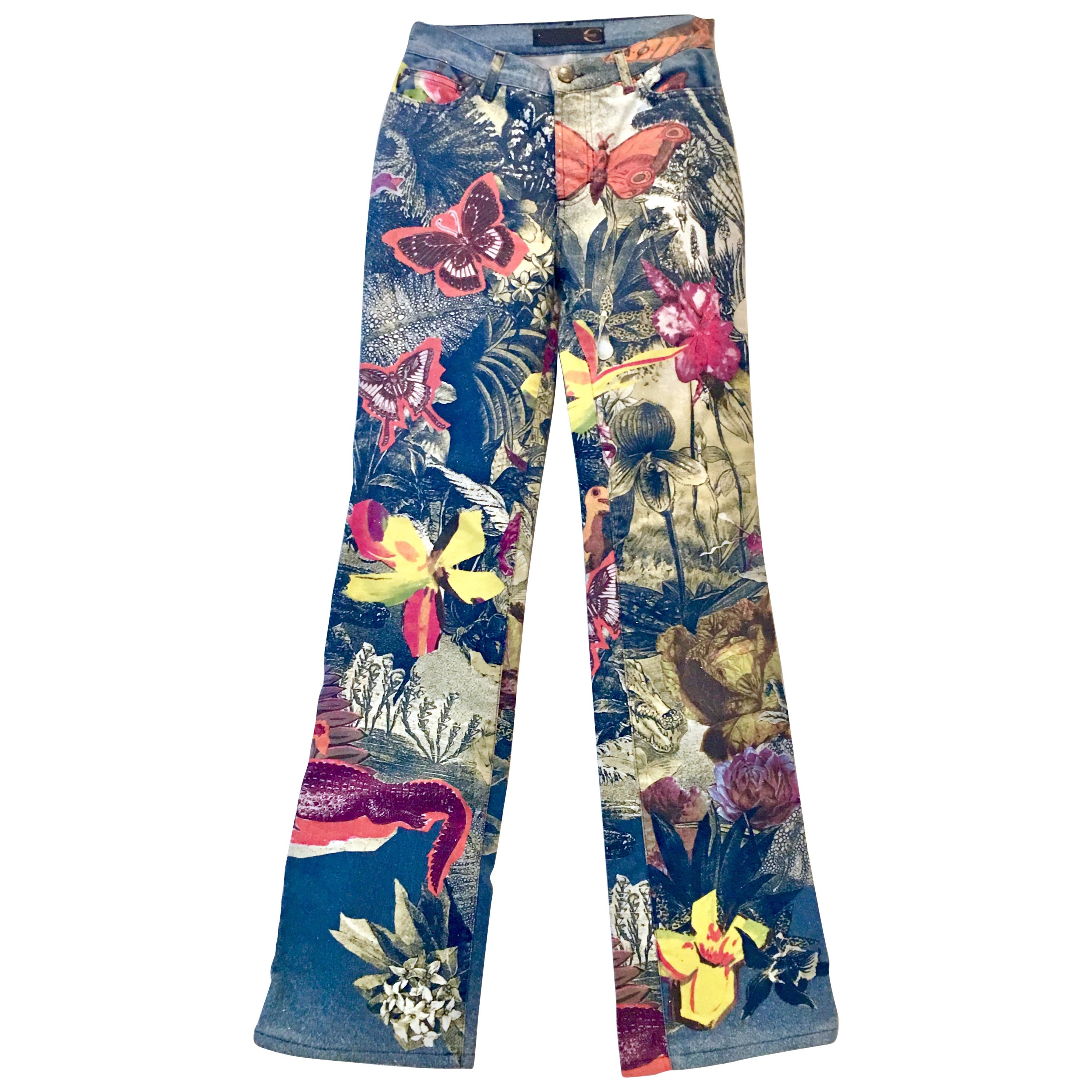 21st Century Crystal Coated "Butterfly" Denim Jeans By, Roberto Cavalli
