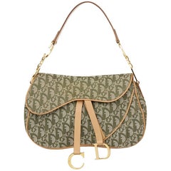 2000s Christian Dior Khaki Monogram Canvas Saddle Bag