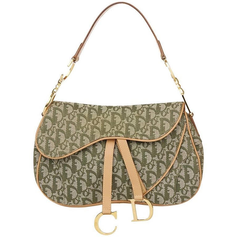 2000s Christian Dior Khaki Monogram Canvas Saddle Bag at 1stDibs