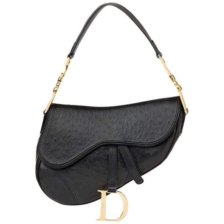 2000s Christian Dior Black Ostrich Leather Saddle Bag at 1stDibs dior saddle bag ostrich, dior