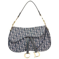 Used 2000s Christian Dior Navy Monogram Canvas Saddle Bag