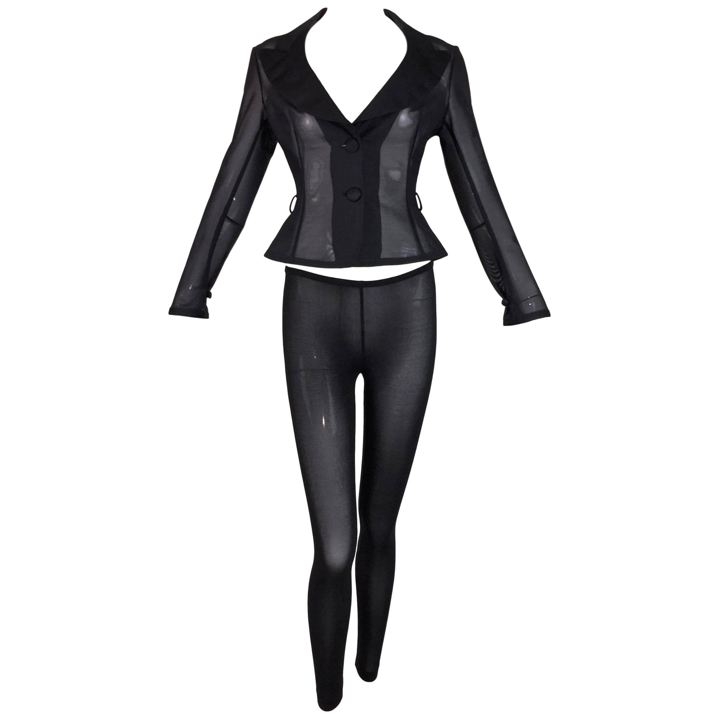 1990's Dolce & Gabbana Pin-Up Sheer Black Wasp Waist Jacket & Leggings