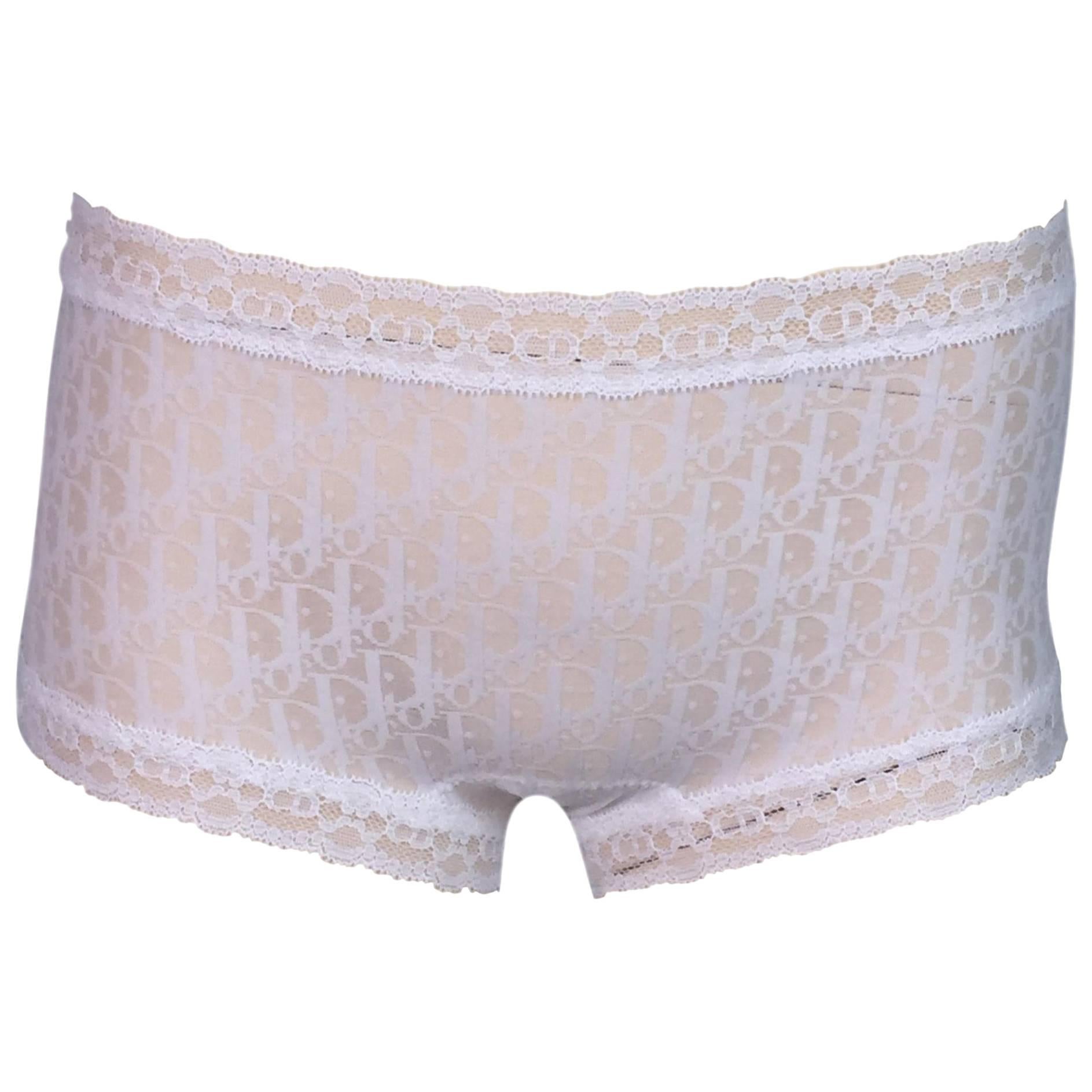 1990's Christian Dior Sheer White Monogram Mesh Lace Boyshort Panties