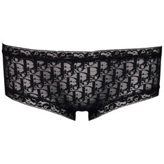 Vintage NWT 1990's Christian Dior Sheer Black Monogram Logo Mesh Lace Low Rise Panties