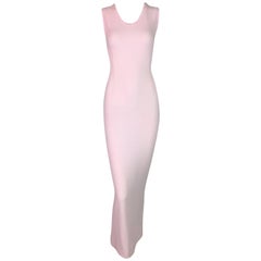 Vintage S/S 1995 Dolce & Gabbana Semi Sheer Baby Pink Long Bodycon Wiggle Dress