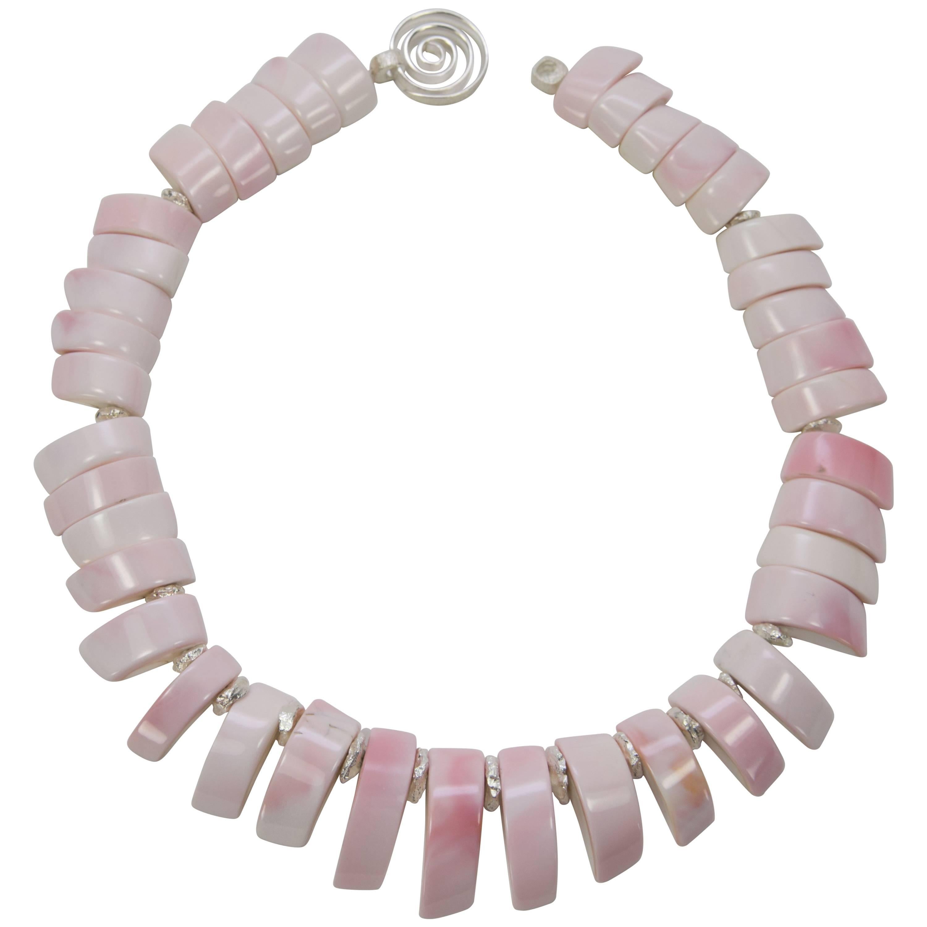 Awesome Blush Pink Conch Shell Statement Necklace For Sale