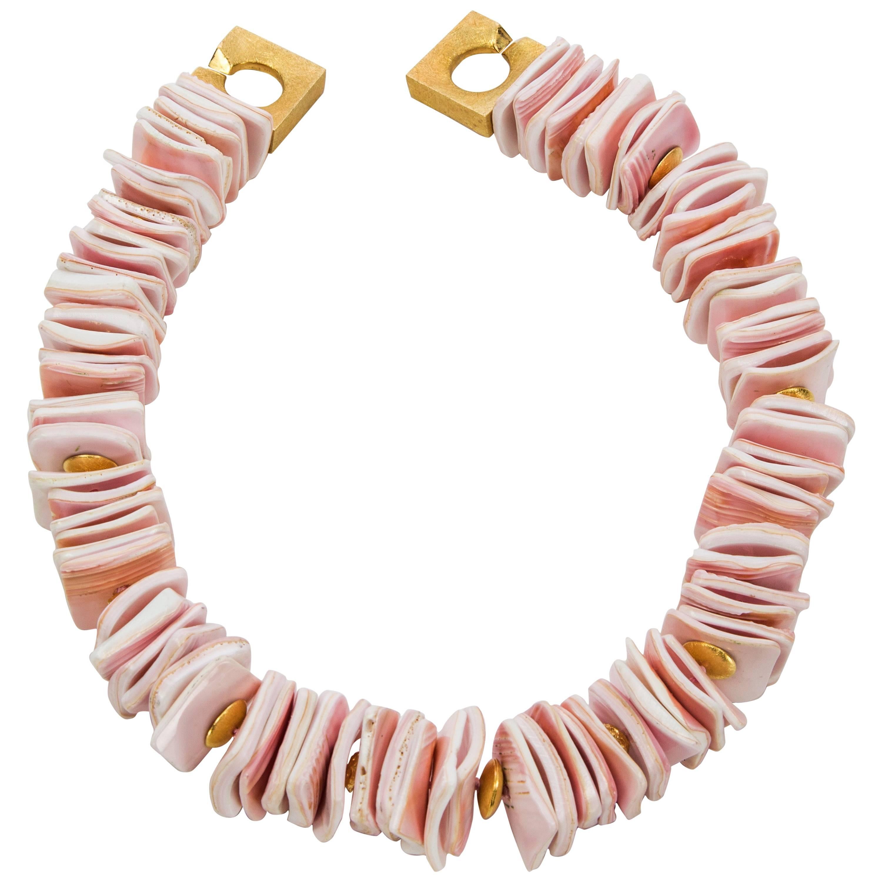 Blush Pink Square Conch Shell Statement Necklace For Sale