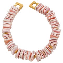 Vintage Blush Pink Square Conch Shell Statement Necklace