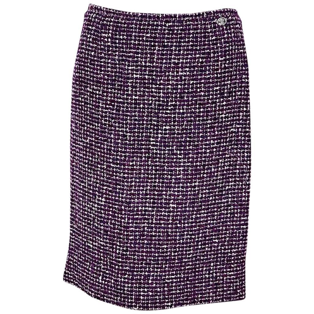 Purple & White Vintage Chanel Tweed Pencil Skirt