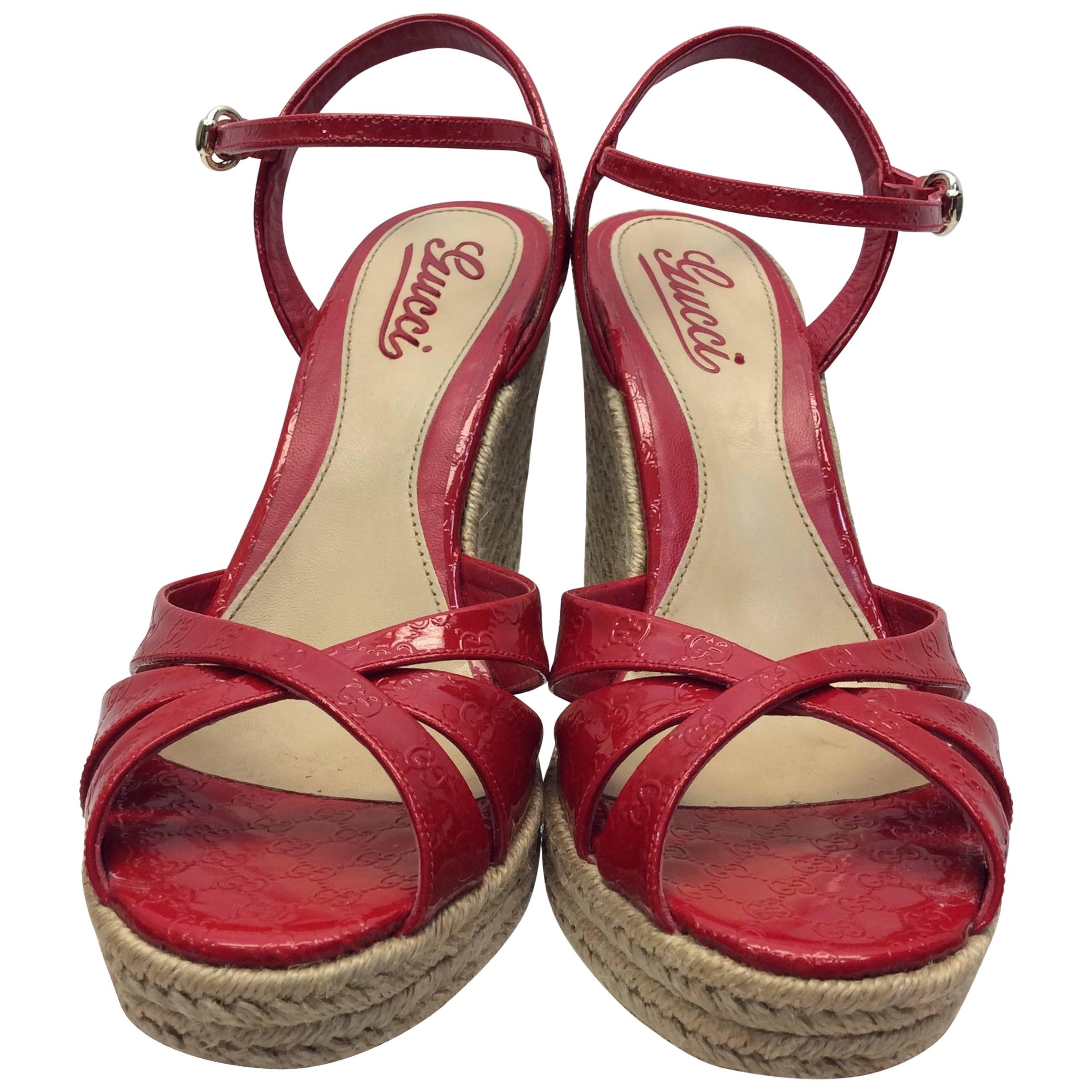 Gucci Red Patent Leather Wedge For Sale