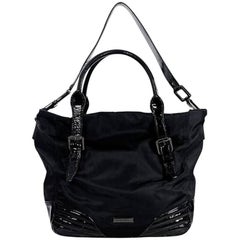 Black Burberry Patent Leather-Trimmed Satchel